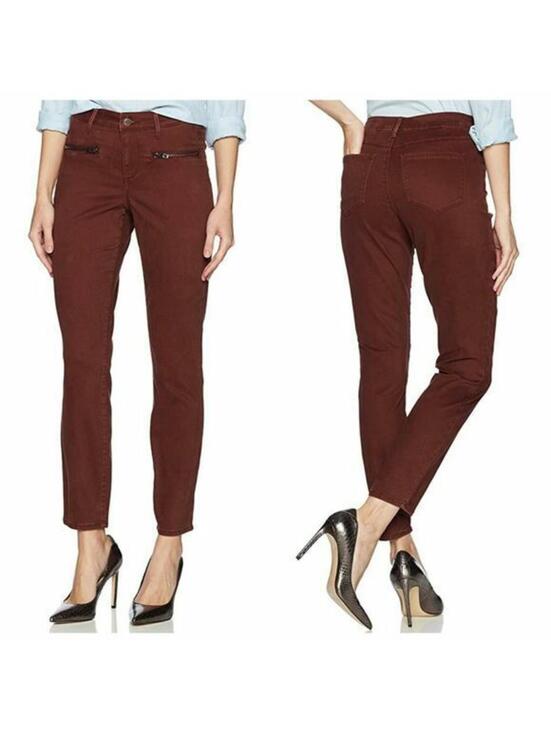 NYDJ Denim - 3391 NYDJ Women's Zip Detail SKINNY Chino Pants Red Currant Sz 4 nwt